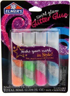 Elmer's Washable Non Toxic Swirl Glam Glitter Glue, 4 Tubes, 2.704 Total Ounces, Multicolored Silvers (E656)  General Purpose Glues 
