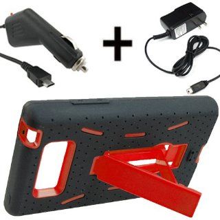 AM Armor Video Stand Protector Hard Shield Snap On Case for Boost Mobile, U.S. Cellular, Sprint LG Splendor, Venice US730 + Car + Home Charger Red Cell Phones & Accessories