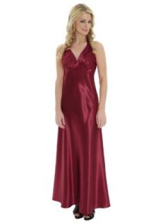 Elegant Red Satin Charmeuse Dress Nightgown V Neck Halter Gown