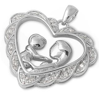 Elegant Mother And Child .925 Sterling Silver Pendant Necklace Pendant Enhancers Jewelry