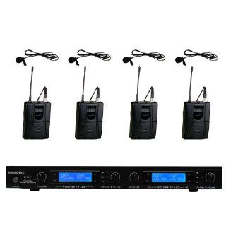 Awisco UHF 4 Channel 128 Selectable Frequency Lavalier (Lapel) Wireless Microphone System Musical Instruments