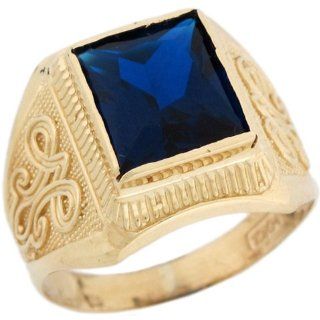 10k Real Gold Synthetic Sapphire September Birthstone Mens Ring Jewelry