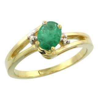10K Yellow Gold Natural Emerald Ring Oval 6x4 Stone Diamond Accent, sizes 5 10 Jewelry