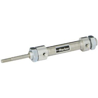 Parker .44DXPSR01.0 Stainless Steel Air Cylinder, Round Body, Double Acting, Pivot & Nose Mount w/o Pivot Pin, Non cushioned, 7/16 inches Bore, 1 inches Stroke, 3/16 inches Rod OD, #10 UNF Port Industrial Air Cylinders
