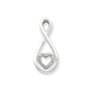 Jewelryweb Sterling Silver Diamond Heart in Teardrop Pendant