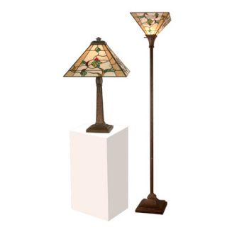 Dale Tiffany Green Leaves 1 Light Table and Torchiere Floor Lamp (Set