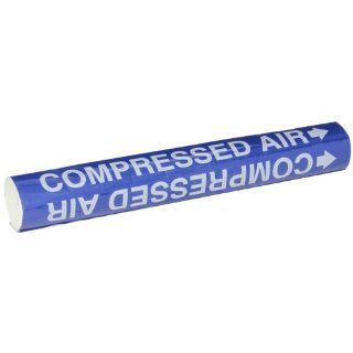 Brady 5660 O 1/2"   1 3/8" Outside Pipe Diameter, B 689 PVF Over Laminated Polyester, White On Blue Color High Performance Wrap Around Pipe Marker, Legend "Compressed Air" Industrial Pipe Markers