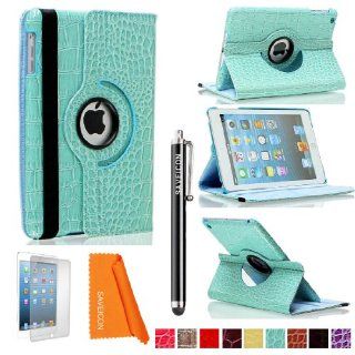 SAVEICON (TM) Baby Blue Crocodile Skin 360 Degrees Swivel Rotating PU Leather Case Smart Cover for New iPad Mini 7.9 Inch Wifi 3G 4G LTE with Stand and Sleep/Wake Function Built in Magnetic + Stylus, Screen Protector and LCD Cleaner Computers & Access