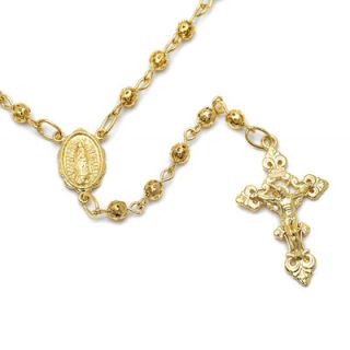 Sterling Essentials Gold Plated Bronze Cut Out Beaded Rosary Necklace