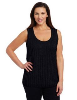 Jones New York Women's Plus Size Cable Shell Sweater Tank Top, Marine, 1X Tank Top And Cami Shirts