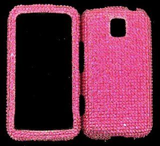 For Lg Optimus M Ms690 Solid Hot Pink Crystal Stones Case Accessories Cell Phones & Accessories