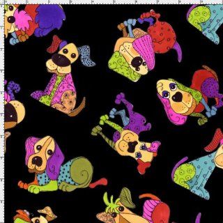 By HALF YARD Loralie Designs Dog Happy TOSSED HAPPY DOGS Black 691 896 Quilting Cotton Sewing Fabric