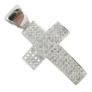Mens 14K White Gold 1.3ctw diamond 4 row solitaire cross 20 mm wide and 35 mm tall Individual Pendants Jewelry