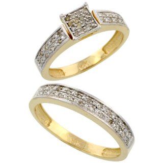 10k Yellow Gold 2 Piece Diamond wedding Engagement Ring Set for Him and Her, 5/32 inch wide, sizes 5   13 Jewelry