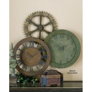 Rusty Gears Metal Wall Clock in Red, Brown, and Sage Green Rust