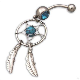 Piercing Navel Ring Dream Catcher wih ball turquoise #668, body jewellery Jewelry