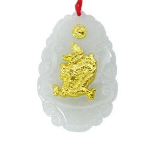 Natural Jade Agate 24k Gold Zodiac Dragon Necklace Jewelry