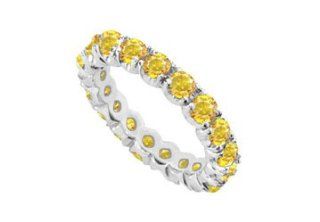 14K White Gold Created Yellow Sapphire Prong Set Eternity Band 1.00 CT TGW LOVEBRIGHT Jewelry