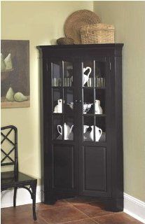 Home Styles Corner Curio Cabinet with Light   Black Finish 88 5177 694  