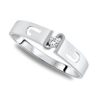Diamond Round Solitaire Band Ring 0.053 Ctw in 18k White Gold (318283) Gemorie Jewelry