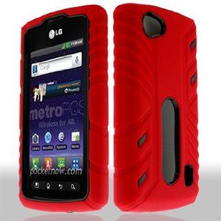 LG Optimus M+ / Plus / MS695 MS 695 Hybrid Armor Black Hard Case and Red Silicone Skin Dual Combo 2 in 1 Snap On Protective Cover Cell Phone Cell Phones & Accessories