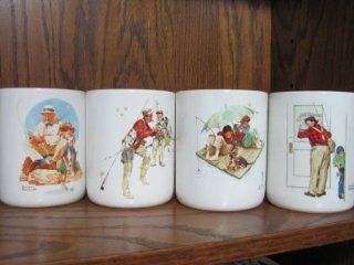 Set of Four Norman Rockwell Coffee Mugs (Fishing Theme) (Closed for Business; Fisherman's Paradise; Trout Dinner; Catching the Big One  Other Products  