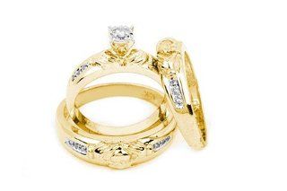 His and Her Wedding Ring set DIAMOND TRIO SET 10KT Yellow Gold Wedding Ring Sets Jewelry