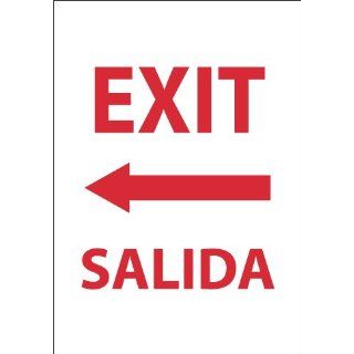 NMC M697PC Bilingual Exit/Entrance Sign, Legend "EXIT" with Graphic, 14" Length x 20" Height, Pressure Sensitive Vinyl, Red on White Industrial Warning Signs