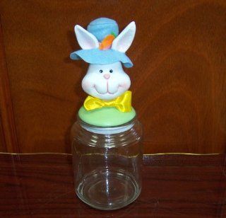 Easter Bunny Themed Glass Treat Jar with Topper    Boys    5" Cookie Jars Kitchen & Dining