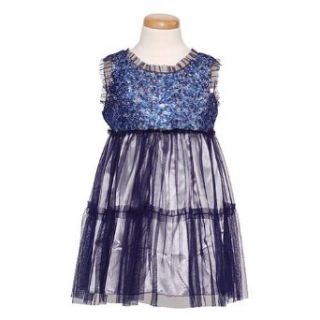 Le Pink Navy Gray Mesh Sparkle Sleeveless Christmas Dress Girl 18M 4T Le Pink Clothing