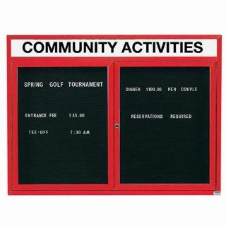 Aarco Products ADC3648HIR 2 Door Indoor Illuminated Enclosed Directory Board with Header & Red Anodized Aluminum Frame 36H x 48W   Bulletin Boards