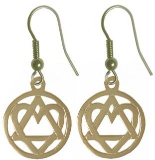 Alcoholics Anonymous Symbol Earrings, #702 6, Antiqued Brass, AA Symbol w/ Heart "Love & Service" Dangle Earrings Jewelry