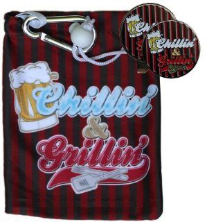 Chillin' & Grillin' Golf Bundle Tee Bag with Matching Tees and Chillin' & Grillin' Hat Clip and Ball Marker  Golf Gift Sets  Sports & Outdoors