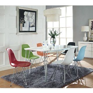 LexMod Simplicity Dining Table in White and Wire Eiffel Chairs in Clear   Dining Room Furniture Sets