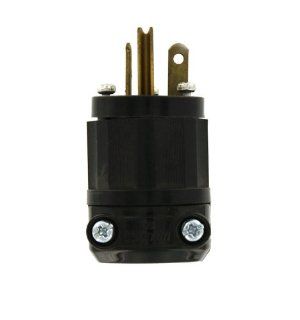 Leviton 5366 B 20 Amp, 125 Volt, Straight Blade, Plug, Industrial Grade, Grounding, All Black, Black   Electric Plugs  