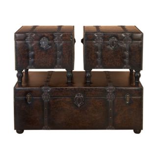 Urban Trends 3 Piece Wood Leather Trunk with Metallic Accents