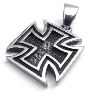18" KONOV Jewelry Stainless Steel Templar Knight Cross Pendant Biker Mens Necklace, 18 inch Chain KONOV Jewelry Jewelry