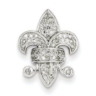 14k White Gold Diamond Fleur De Lis Pendant Diamond quality AA (I1 clarity, G I color) Jewelry