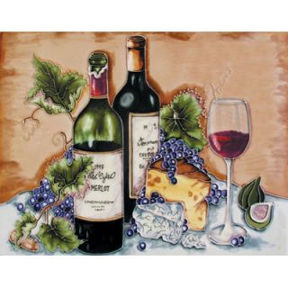 EnVogue 8 x 8 Las Ojas Red Wine Bottle and Glass Art Tile in Multi