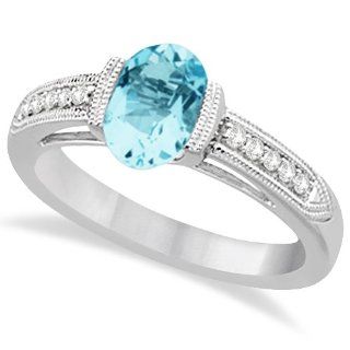 Diamond and Aquamarine Engagement Ring Cocktail Ring For Women 14k White Gold (1.14ct) Allurez Jewelry