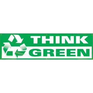 Accuform Signs MBR707 Reinforced Vinyl Motivational Safety Banner "THINK GREEN" with Metal Grommets and Recycle Graphic, 28" Width x 8' Length Industrial Warning Signs