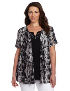 Sag Harbor Women's Plus Size Print Chevron Knit Duet, Black, 1X Fashion T Shirts