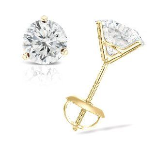 IGI Certified 1/3 cttw Round Diamond 3 Prong Stud Earrings in 14K Yellow Gold with Screw Backs (G H Color, I2 I3 Clarity) Banvari Jewelry