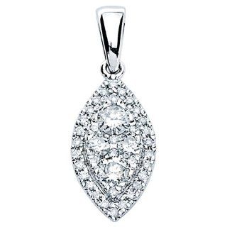 Diamond Marquise Pendant Halo Solitaire Setting Fashion 14k White Gold (0.51 ct.tw) Jewel Tie Jewelry