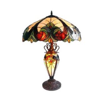 Tiffany Style Victorian Double Lit Table Lamp with 30 Cabochons
