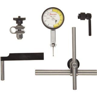 Starrett 708BCZ Dial Test Indicator with Attachments, Dovetail Mount, White Dial, 0 5 0 Reading, 1.375" Dial Dia., 0 0.02" Range, 0.0001" Graduation