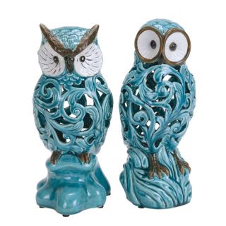 Woodland Imports 2 Piece Decorative Ceramic Owl Statue Set