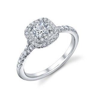 Palladium Theodora Double Halo Ring (.35 ctw.) Halo Round Cut Cushion Cut Split Shank Unique Diamond G H SI1   Engagement Ring Size 8.5   Center Stone Not Included Jewelry