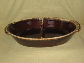 Vintage Pfaltzgraff Pottery Divided Casserole Baking Dish   Mirror Brown Drip #14 USA   12 x 7 1/2 x 2 1/2 Inches Kitchen & Dining