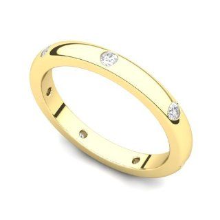 18k Yellow Gold Bezel set Diamond Semi Eternity Wedding Band Ring (G H/SI, 0.21 ct.) Juno Jewelry Jewelry